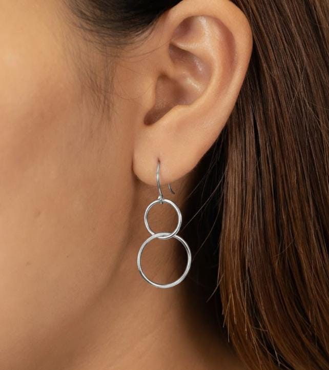 Interlocking Karma Circle Earring, Double Circle Earring, Minimalist Drop Earring, Gift for Women, Valentine's Day Gift