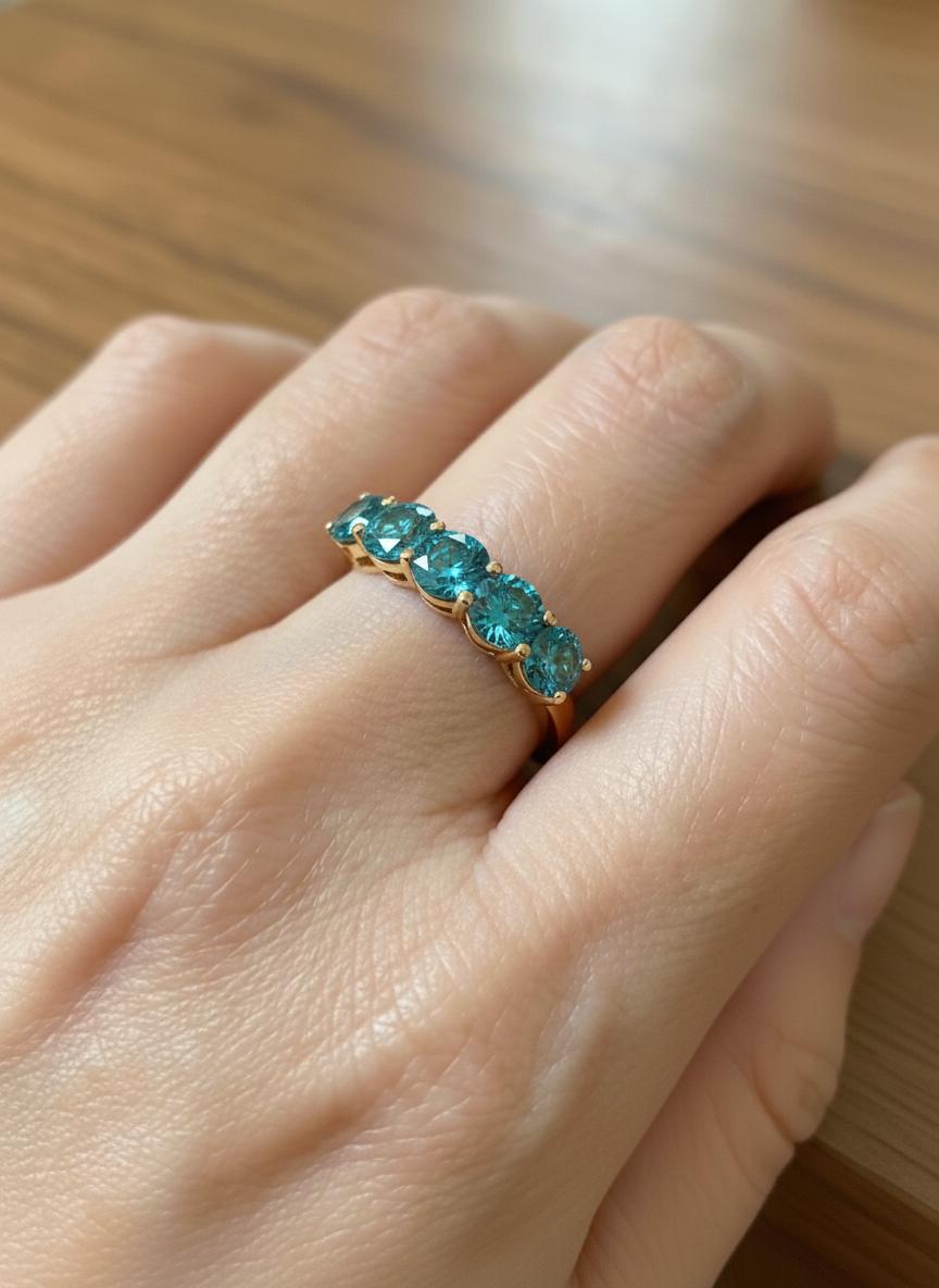 Blue Zircon Wedding Band 3.50ctw 5mm Round Cut 7 Stone Anniversary  Blue Gemstone Eternity Band December Birthstone