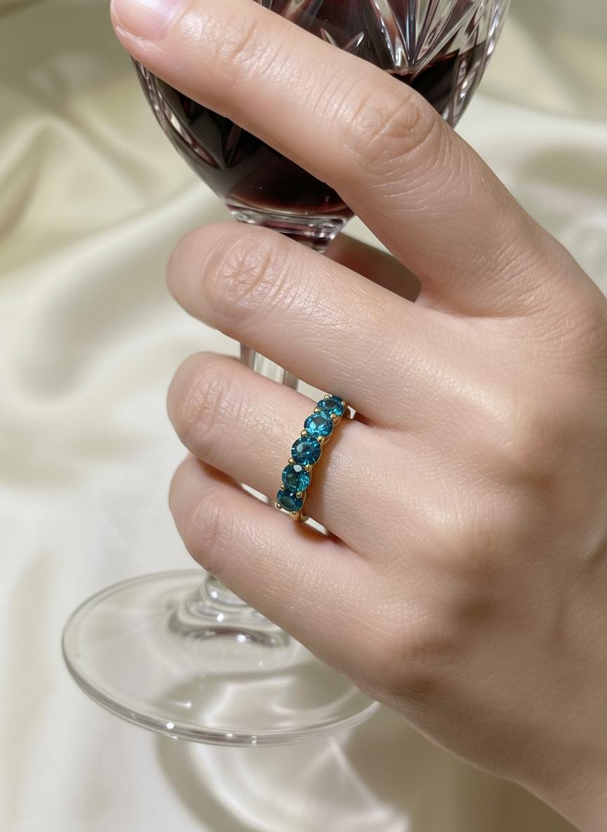 Blue Zircon Wedding Band 3.50ctw 5mm Round Cut 7 Stone Anniversary  Blue Gemstone Eternity Band December Birthstone