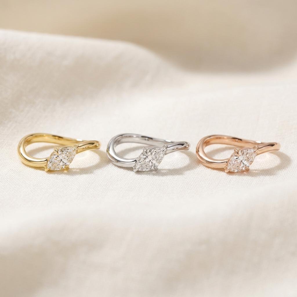 Marquise Moissanite East West Pinky Ring, 14K Solid Gold 0.5CT Marquise Cut Promise Ring, Travel Ring