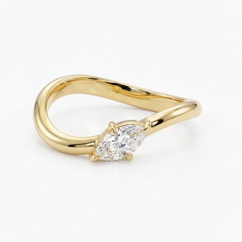 Marquise Moissanite East West Pinky Ring, 14K Solid Gold 0.5CT Marquise Cut Promise Ring, Travel Ring