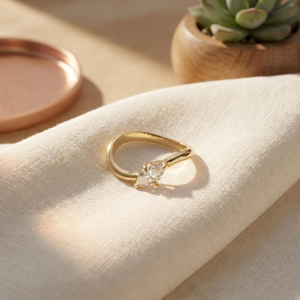 Marquise Moissanite East West Pinky Ring, 14K Solid Gold 0.5CT Marquise Cut Promise Ring, Travel Ring
