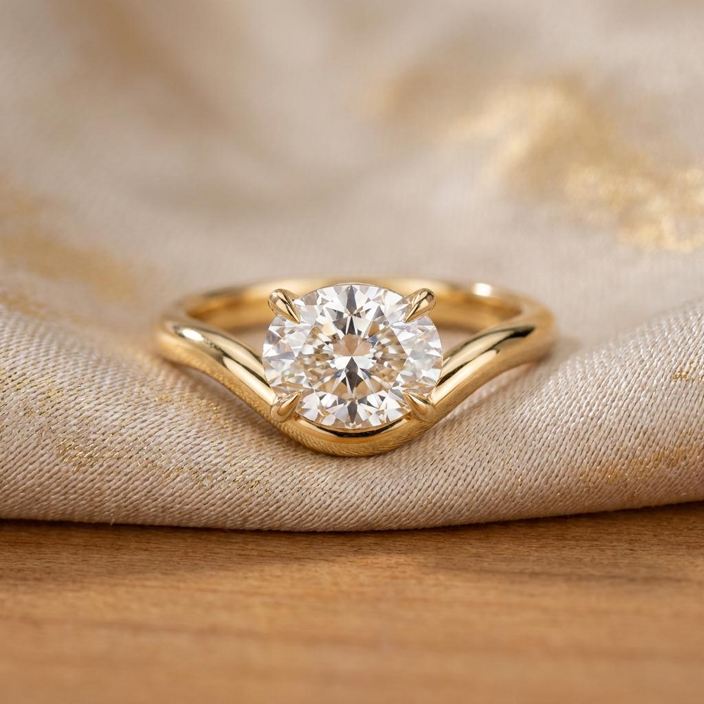 Oval Moissanite East West Pinky Ring, 14K Gold 1.25CT Oval Cut Solitaire Ring, Unique Dainty Promise Ring, Travel Ring