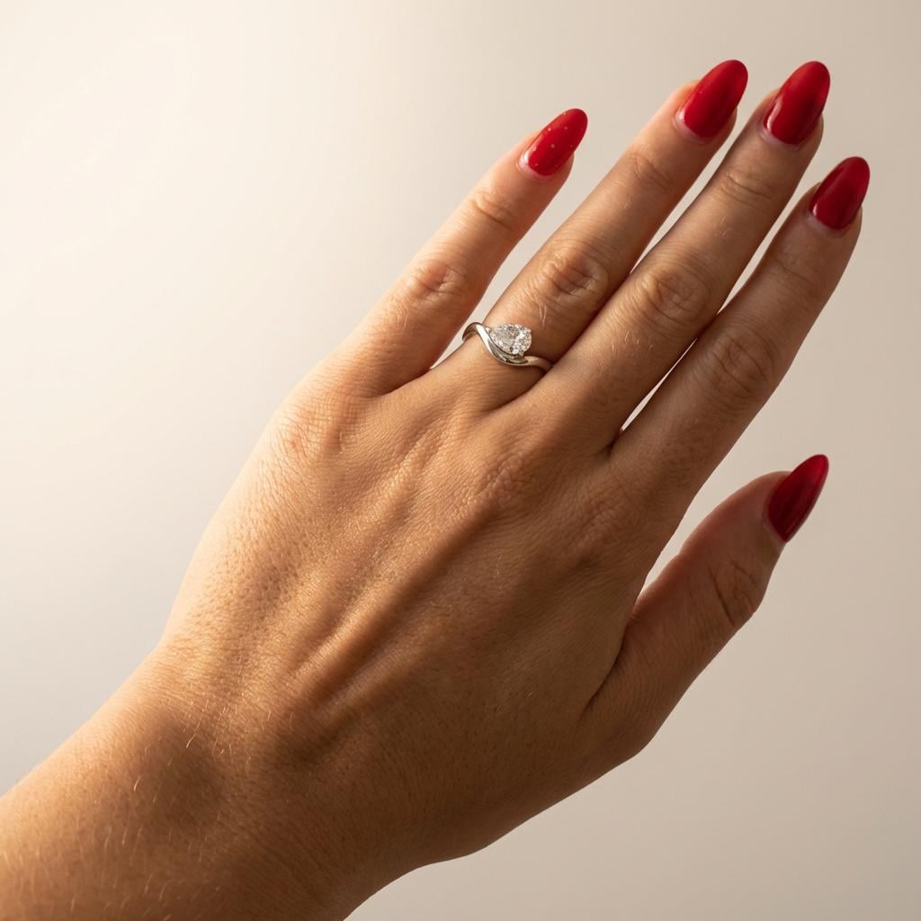 Pear Moissanite East West Pinky Ring, 14K Gold 1.25CT Tilted Pear Promise Ring For Travel Ring