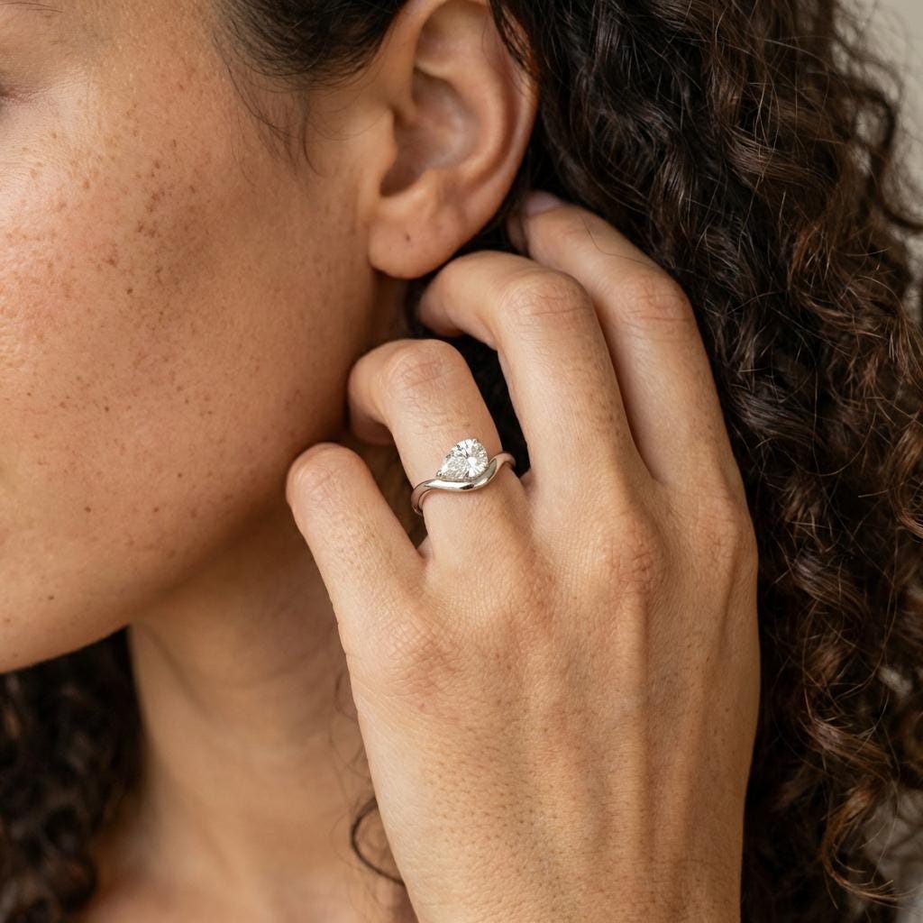Pear Moissanite East West Pinky Ring, 14K Gold 1.25CT Tilted Pear Promise Ring For Travel Ring