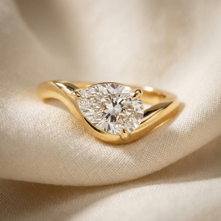 Pear Moissanite East West Pinky Ring, 14K Gold 1.25CT Tilted Pear Promise Ring For Travel Ring