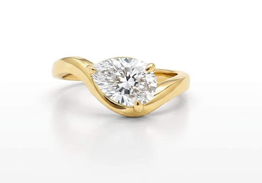 Pear Moissanite East West Pinky Ring, 14K Gold 1.25CT Tilted Pear Promise Ring For Travel Ring