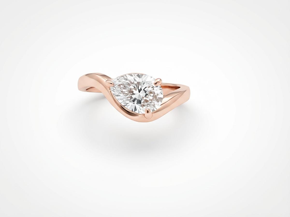 Pear Moissanite East West Pinky Ring, 14K Gold 1.25CT Tilted Pear Promise Ring For Travel Ring