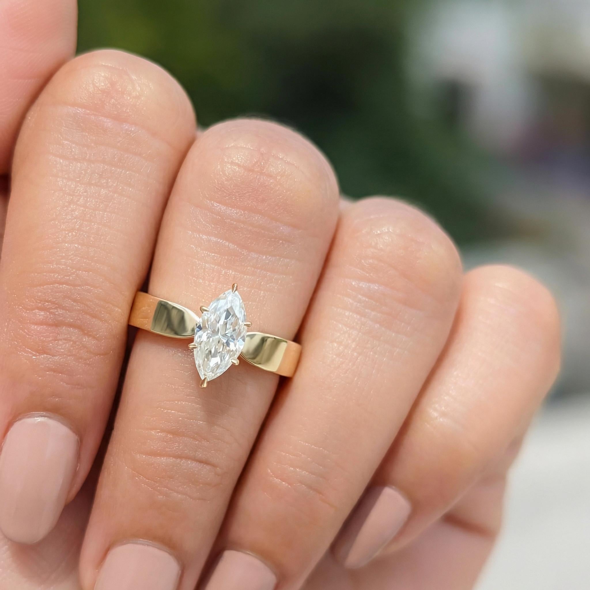 1CT Marquise Moissanite Solitaire Ring, 18K Yellow Gold Anniversary Ring, Promise Ring Gift for Her, Moissanite Engagement Ring