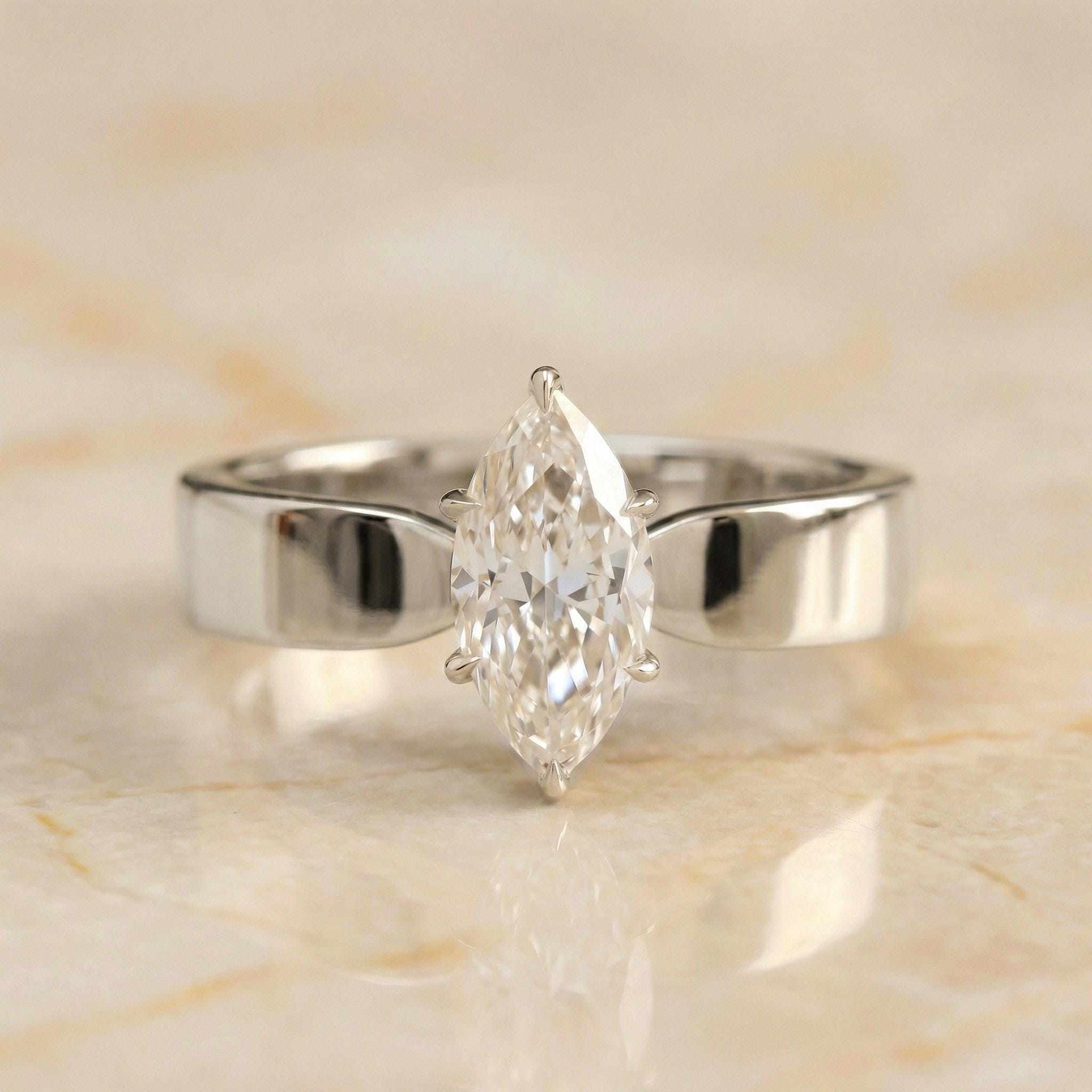 1CT Marquise Moissanite Solitaire Ring, 18K Yellow Gold Anniversary Ring, Promise Ring Gift for Her, Moissanite Engagement Ring