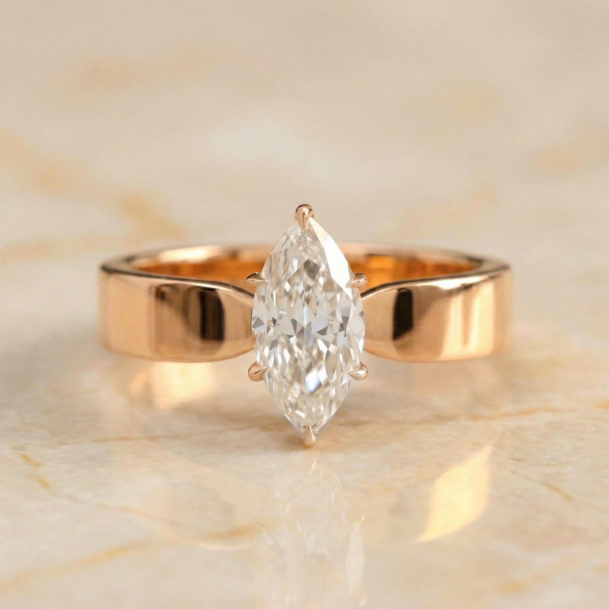 1CT Marquise Moissanite Solitaire Ring, 18K Yellow Gold Anniversary Ring, Promise Ring Gift for Her, Moissanite Engagement Ring