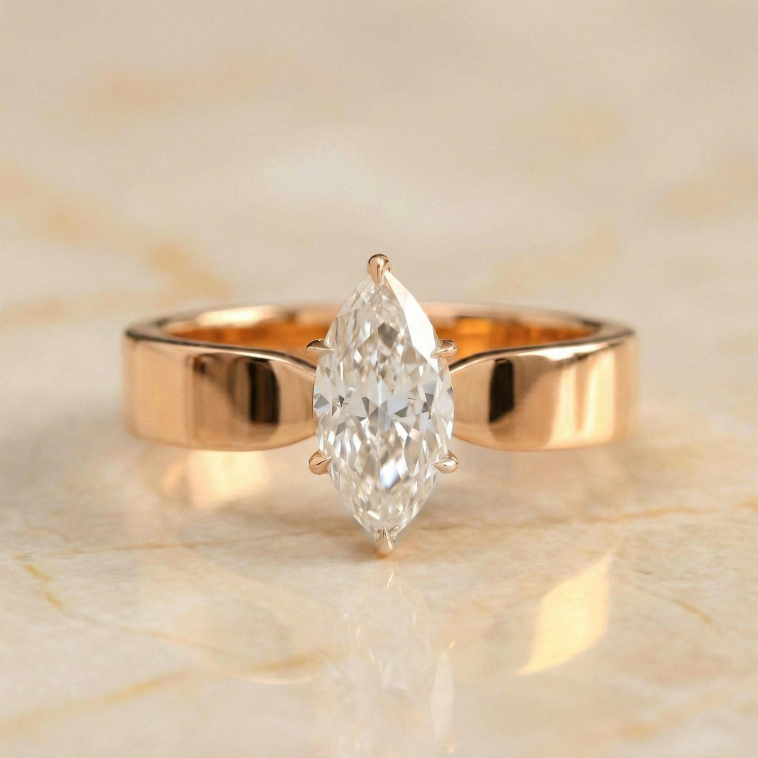 1CT Marquise Moissanite Solitaire Ring, 18K Yellow Gold Anniversary Ring, Promise Ring Gift for Her, Moissanite Engagement Ring