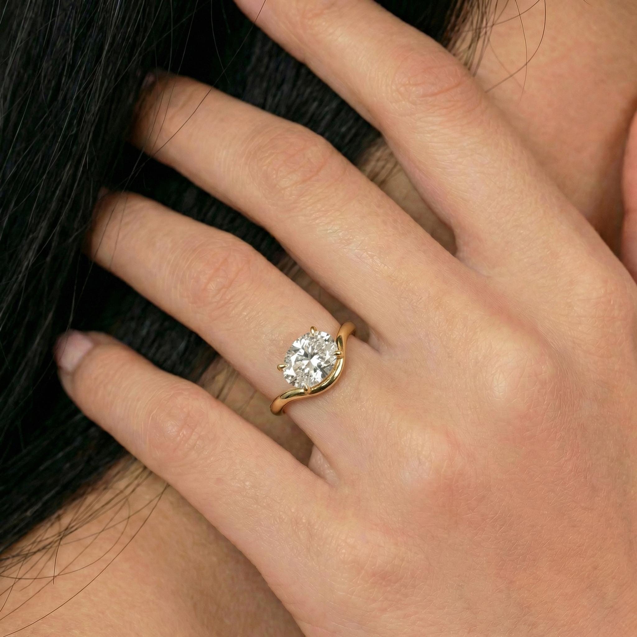 Oval Moissanite East West Pinky Ring, 14K Gold 1.25CT Oval Cut Solitaire Ring, Unique Dainty Promise Ring, Travel Ring