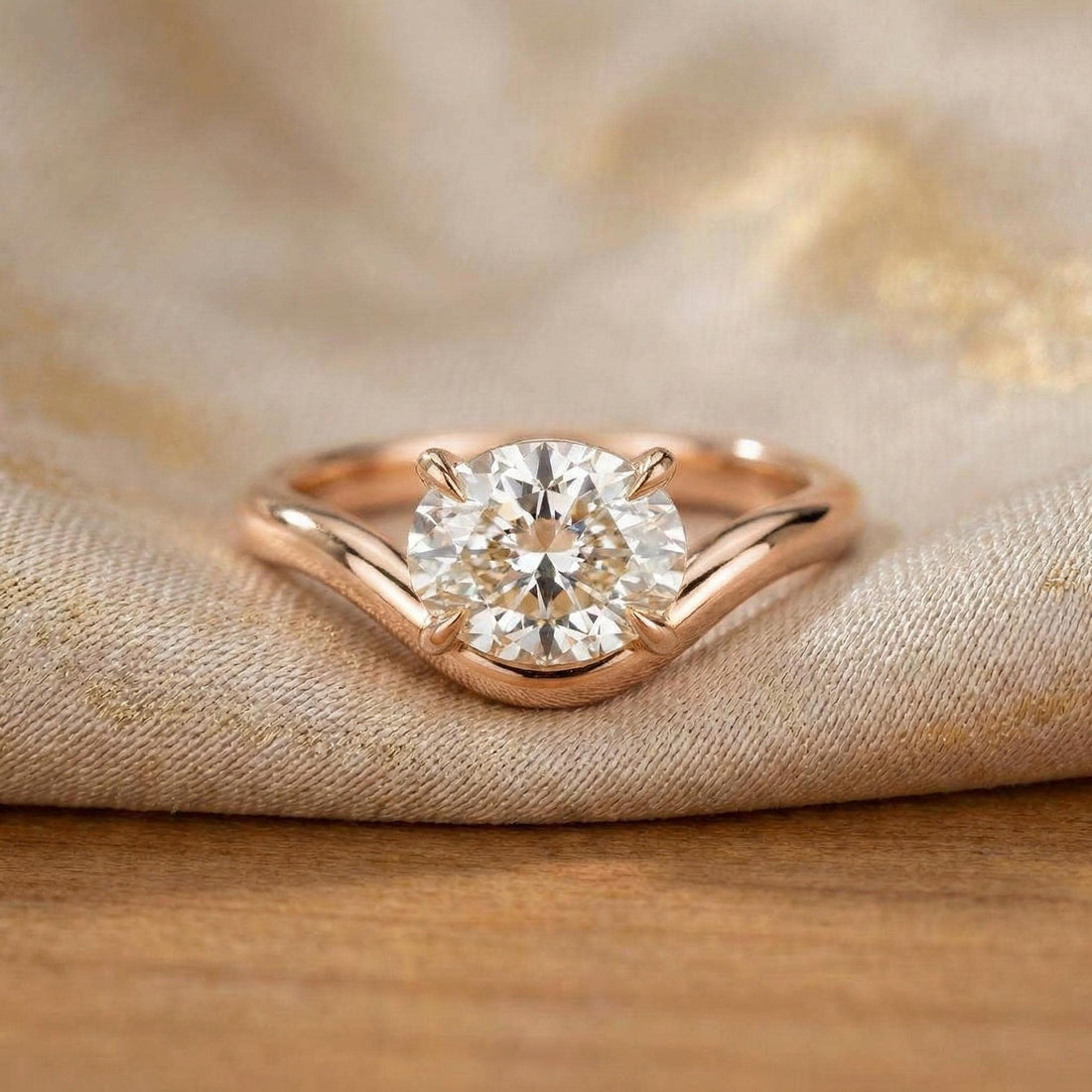 Oval Moissanite East West Pinky Ring, 14K Gold 1.25CT Oval Cut Solitaire Ring, Unique Dainty Promise Ring, Travel Ring