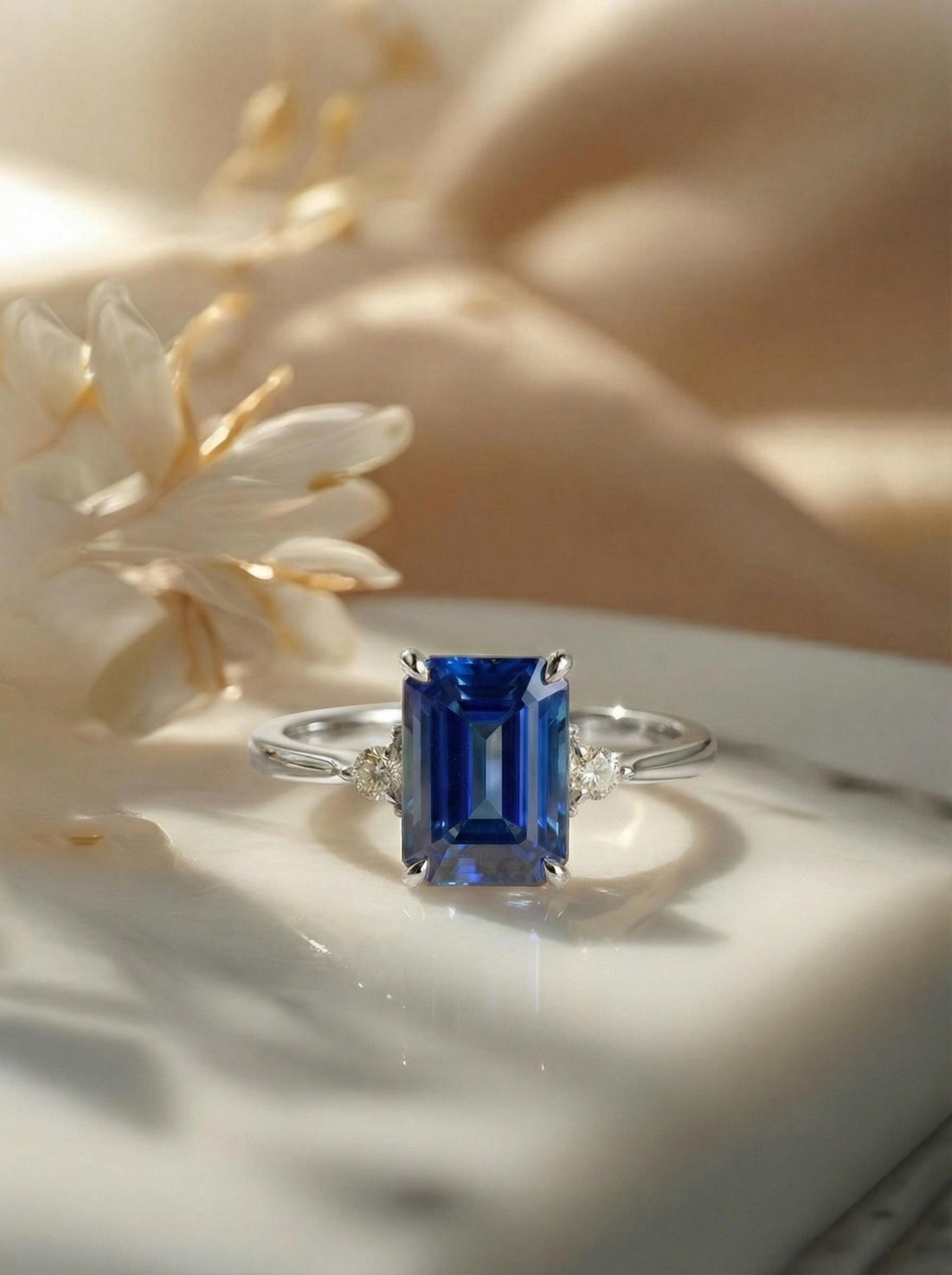 1.75ct Blue Sapphire Ring, Emerald Cut Sapphire Ring, 14K Gold Statement Ring, Certified Stone Ring, September Birthstone