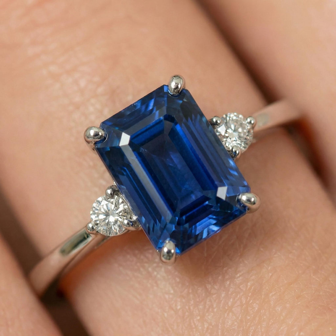 1.75ct Blue Sapphire Ring, Emerald Cut Sapphire Ring, 14K Gold Statement Ring, Certified Stone Ring, September Birthstone