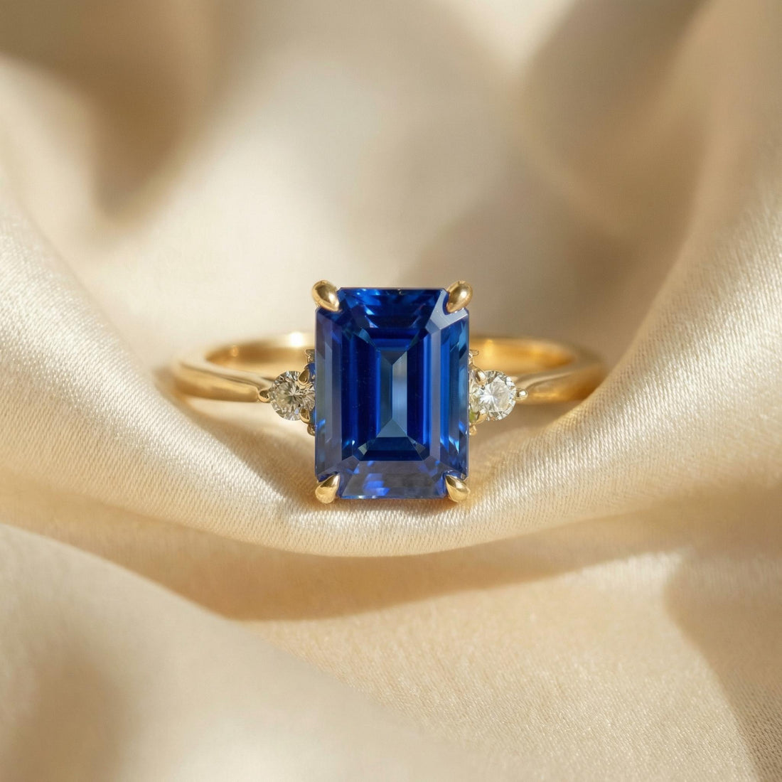 1.75ct Blue Sapphire Ring, Emerald Cut Sapphire Ring, 14K Gold Statement Ring, Certified Stone Ring, September Birthstone