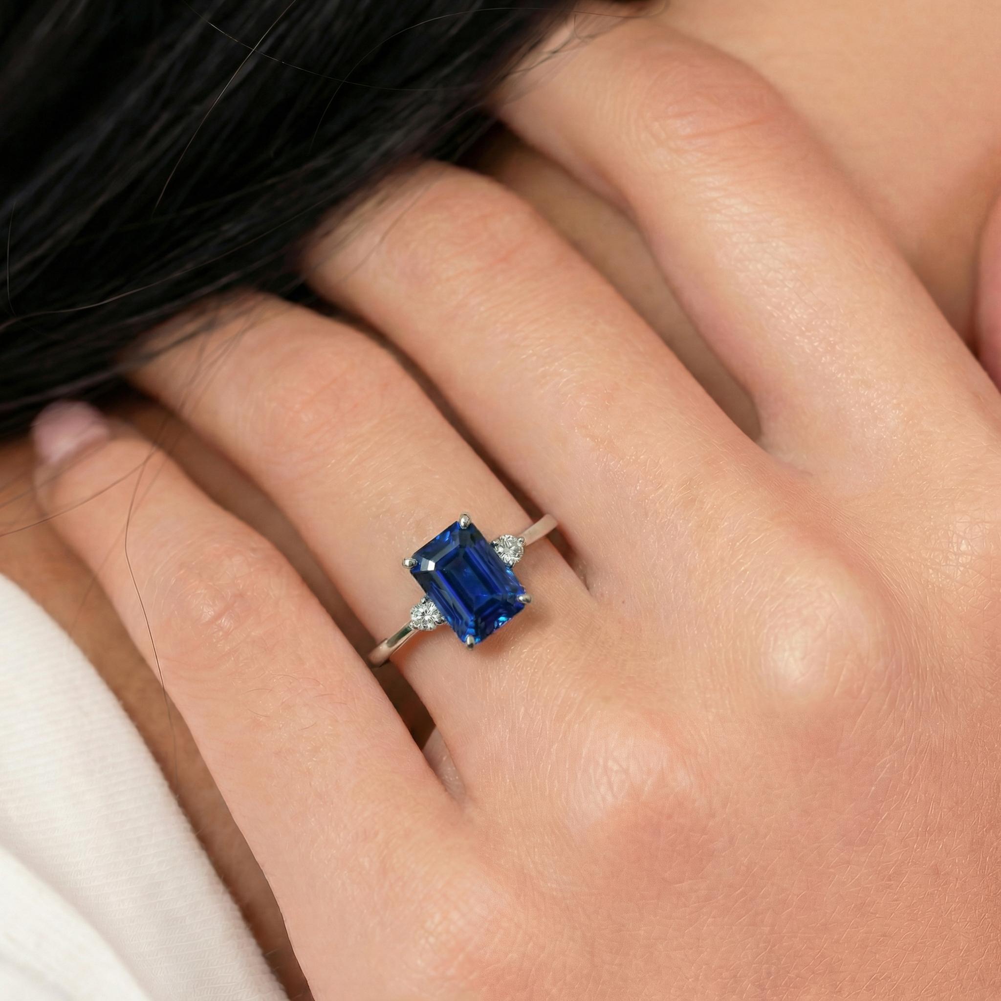 1.75ct Blue Sapphire Ring, Emerald Cut Sapphire Ring, 14K Gold Statement Ring, Certified Stone Ring, September Birthstone
