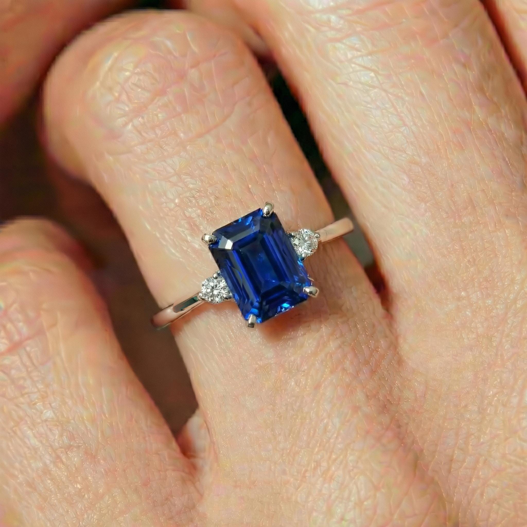 1.75ct Blue Sapphire Ring, Emerald Cut Sapphire Ring, 14K Gold Statement Ring, Certified Stone Ring, September Birthstone