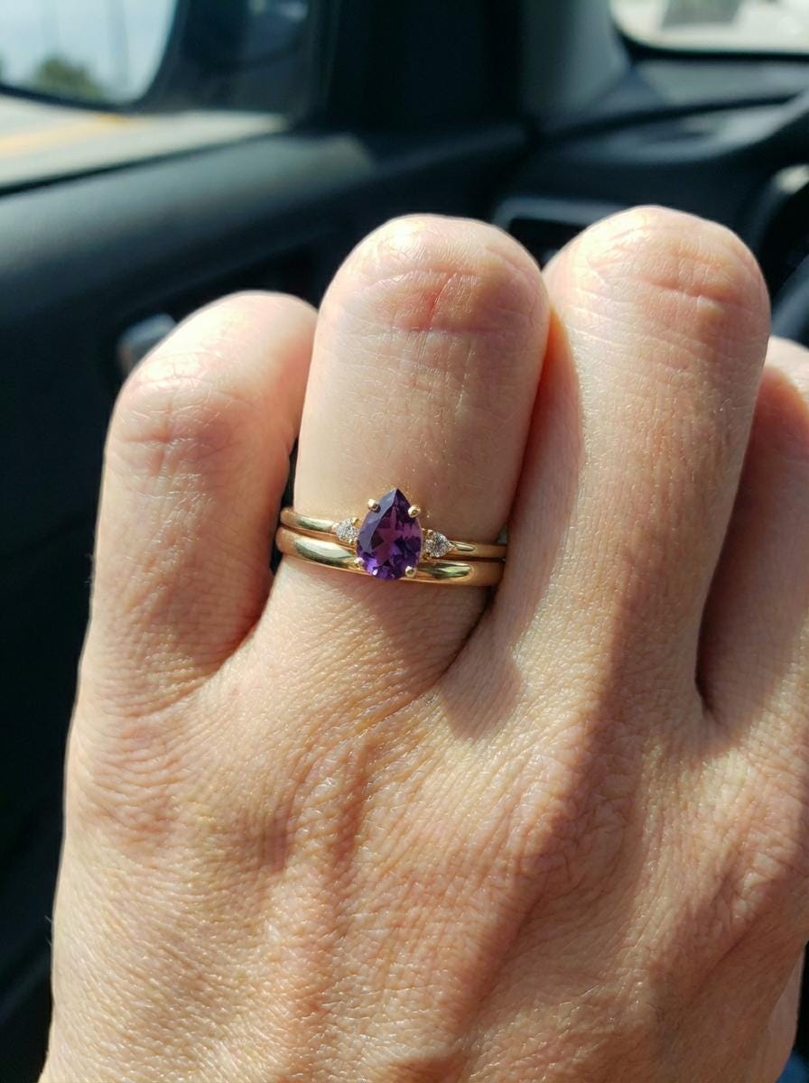 0.50ct Amethyst Birthstone Ring, Pear Cut Vintage Engagement Ring, February Gemstone, Teardrop Promise Ring
