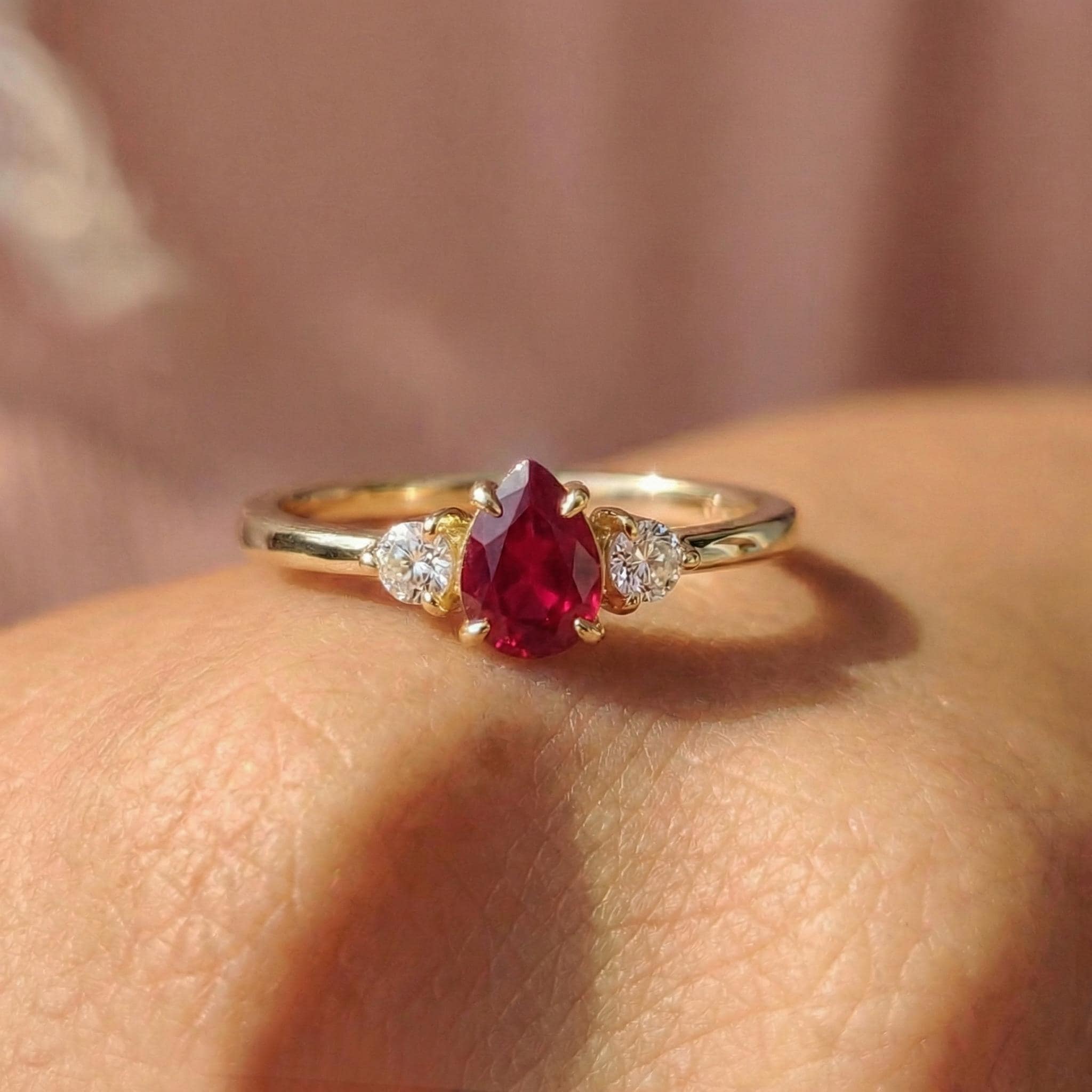 0.50ct Ruby Birthstone Ring, Pear Cut Vintage Engagement Ring, July Gemstone, Teardrop Promise Ring