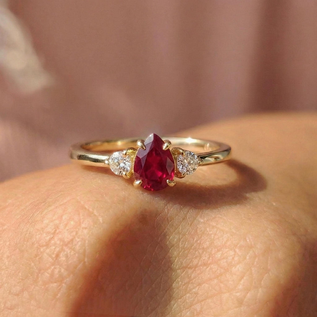 0.50ct Ruby Birthstone Ring, Pear Cut Vintage Engagement Ring, July Gemstone, Teardrop Promise Ring
