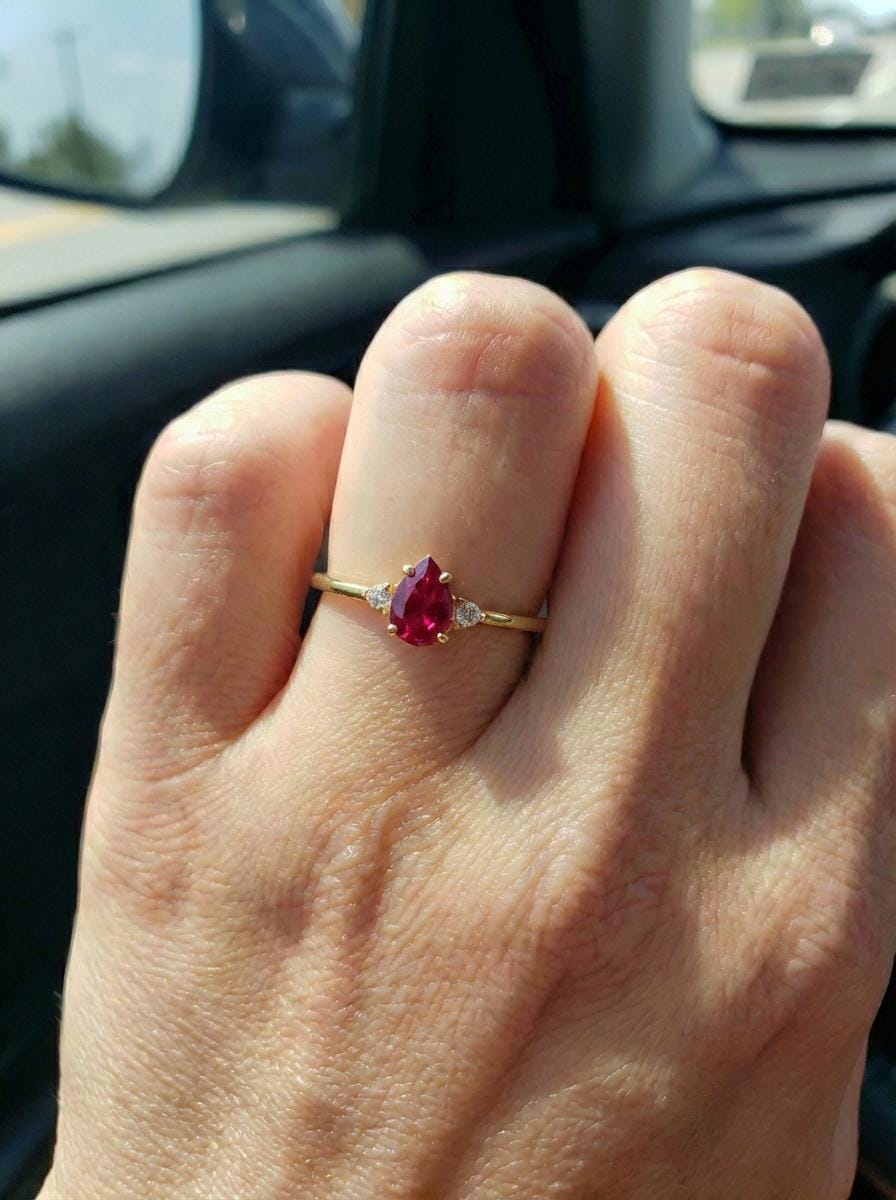 0.50ct Ruby Birthstone Ring, Pear Cut Vintage Engagement Ring, July Gemstone, Teardrop Promise Ring
