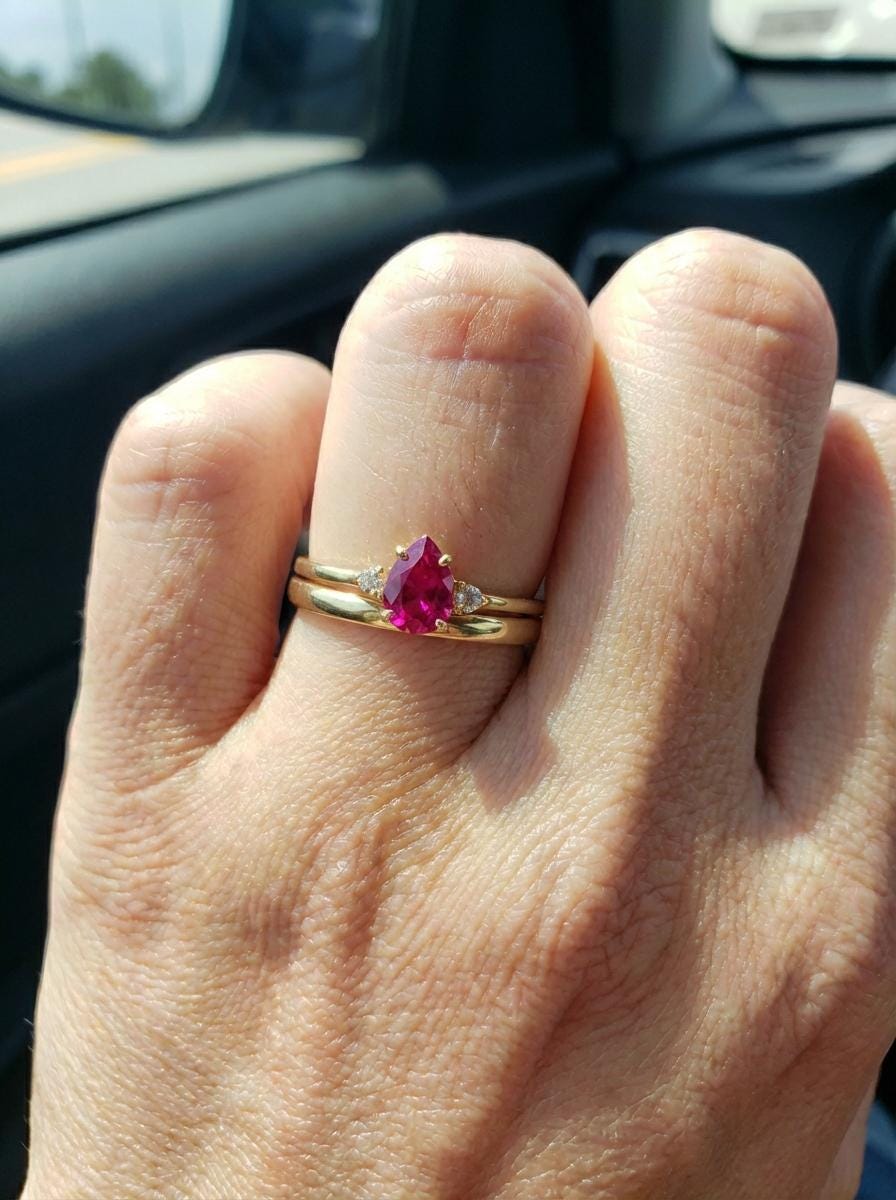 0.50ct Ruby Birthstone Ring, Pear Cut Vintage Engagement Ring, July Gemstone, Teardrop Promise Ring