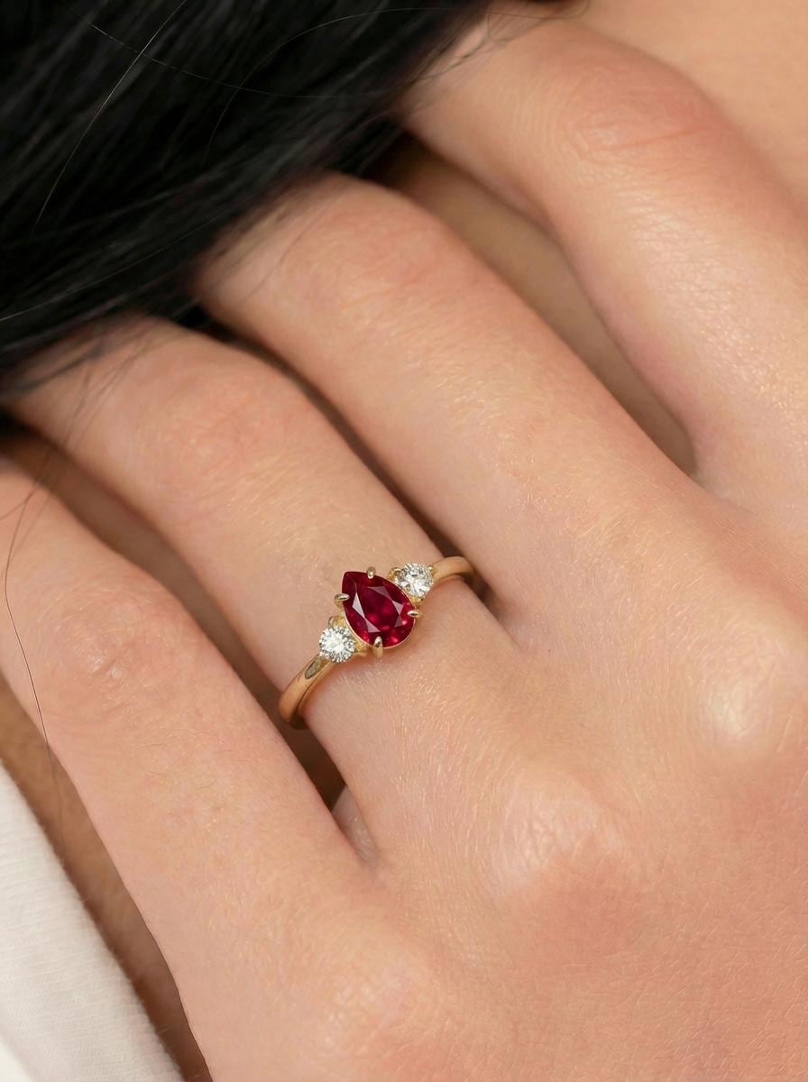 0.50ct Ruby Birthstone Ring, Pear Cut Vintage Engagement Ring, July Gemstone, Teardrop Promise Ring