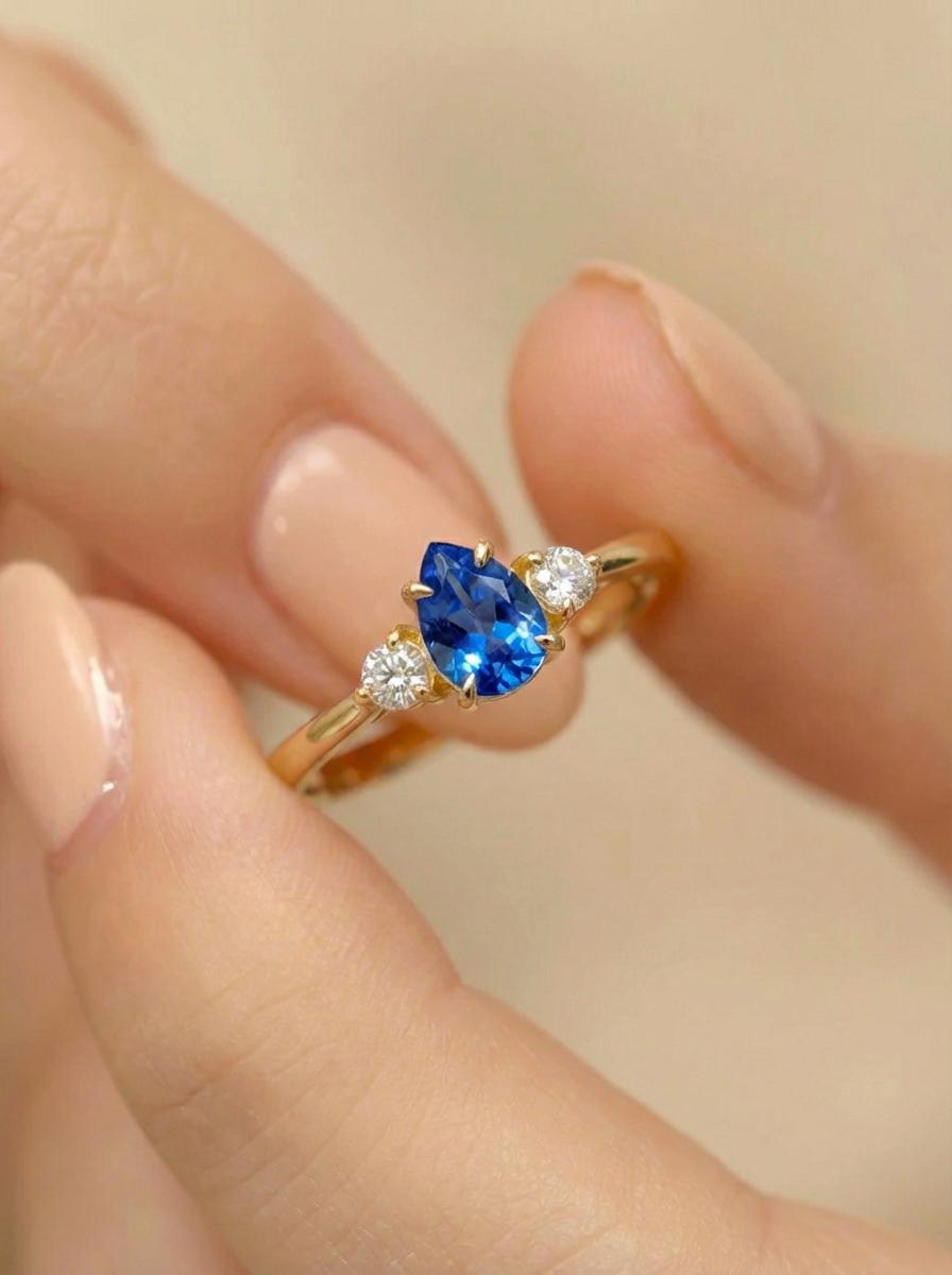 0.50ct Blue Sapphire Birthstone Ring, Pear Cut Vintage Engagement Ring, September Gemstone, Teardrop Promise Ring