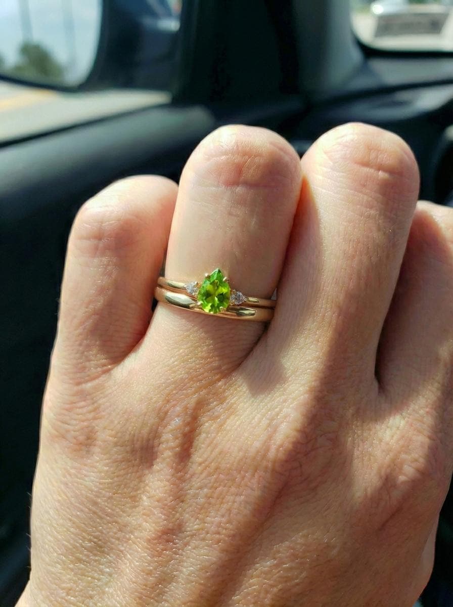 0.50ct Peridot Birthstone Ring, Pear Cut Vintage Engagement Ring, August Gemstone, Teardrop Promise Ring
