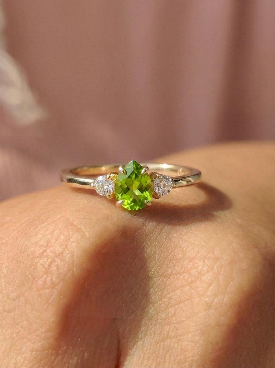 0.50ct Peridot Birthstone Ring, Pear Cut Vintage Engagement Ring, August Gemstone, Teardrop Promise Ring