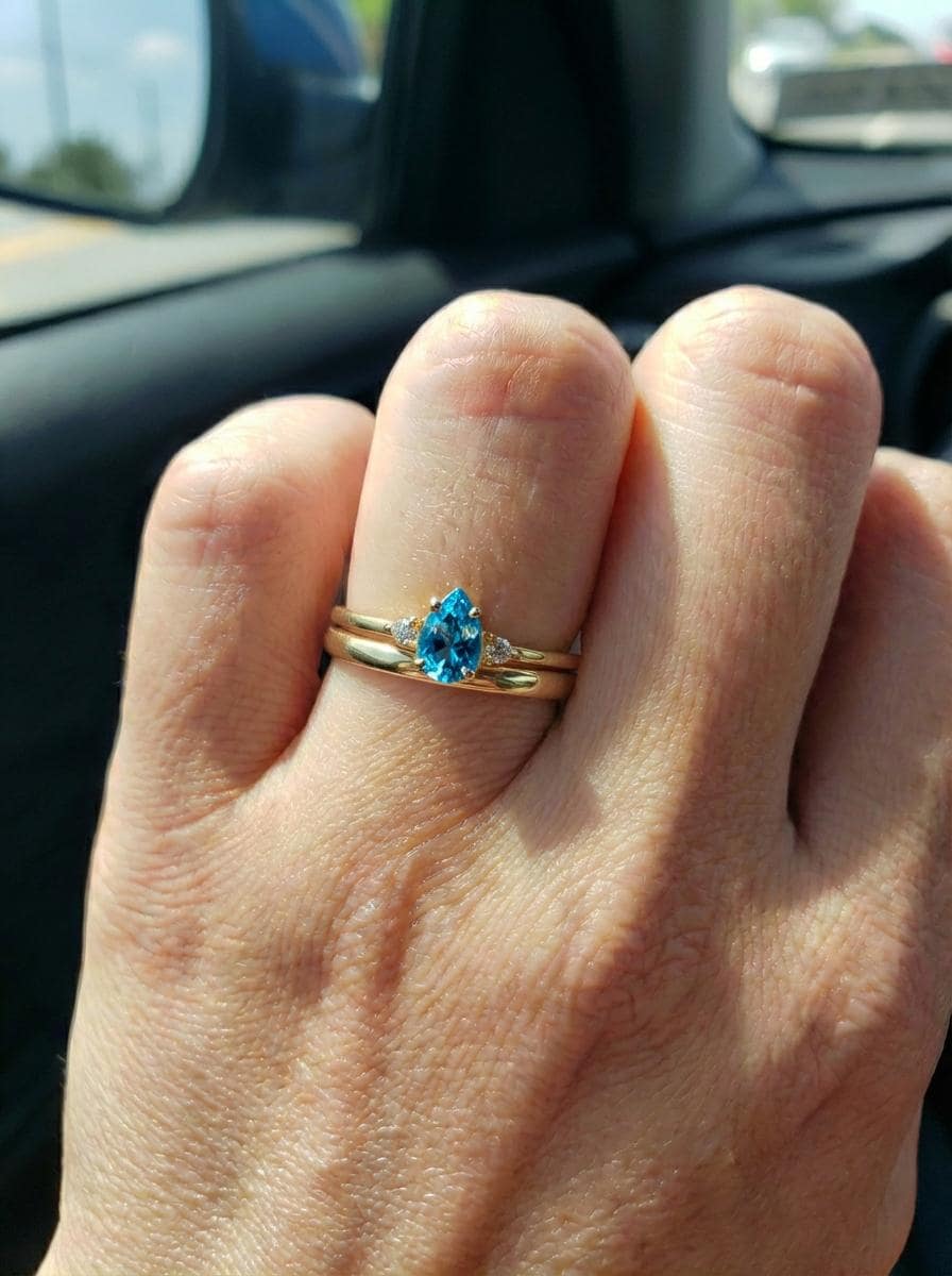 Pear Cut Blue Zircon Engagement Ring, 0.50ct December Birthstone Ring, Vintage Teardrop Promise Ring, Gift for Her