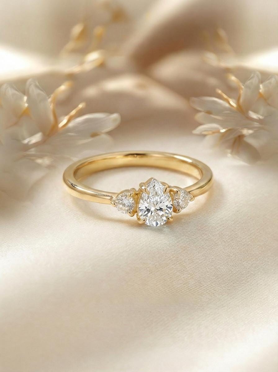 0.50ct Moissanite Ring, Pear Cut Vintage Engagement Ring, April Gemstone, Teardrop Promise Ring