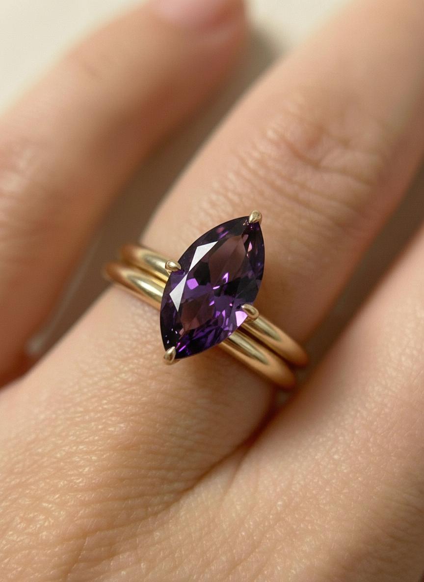 Marquise Amethyst Engagement Ring, February Birthstone Solitaire Ring, Purple Gemstone Promise Ring, Anniversary Gift for Her