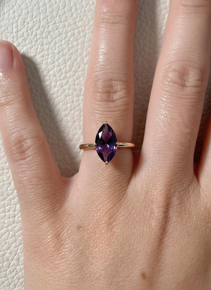 Marquise Amethyst Engagement Ring, February Birthstone Solitaire Ring, Purple Gemstone Promise Ring, Anniversary Gift for Her