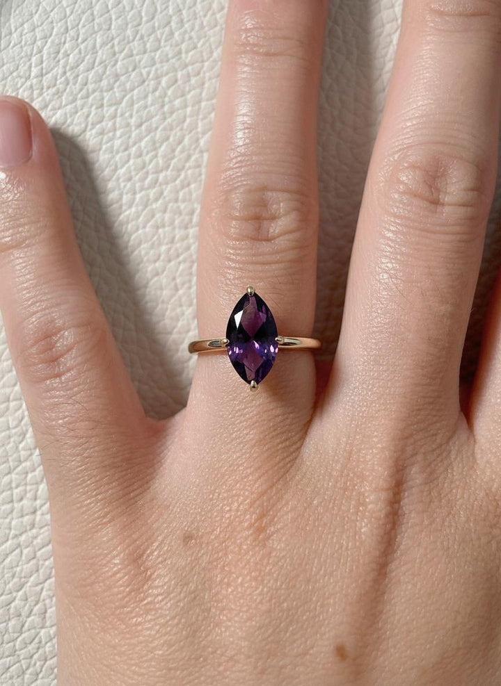 Marquise Amethyst Engagement Ring, February Birthstone Solitaire Ring, Purple Gemstone Promise Ring, Anniversary Gift for Her