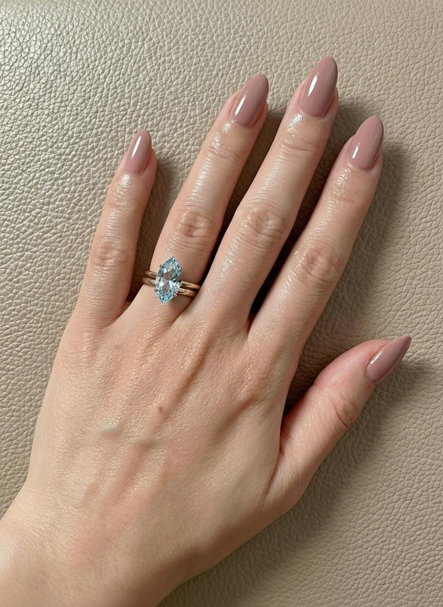 Marquise Aquamarine Engagement Ring Light Blue Solitaire Ring  Promise Ring Minimalist Anniversary Gift for Her, March Birthstone