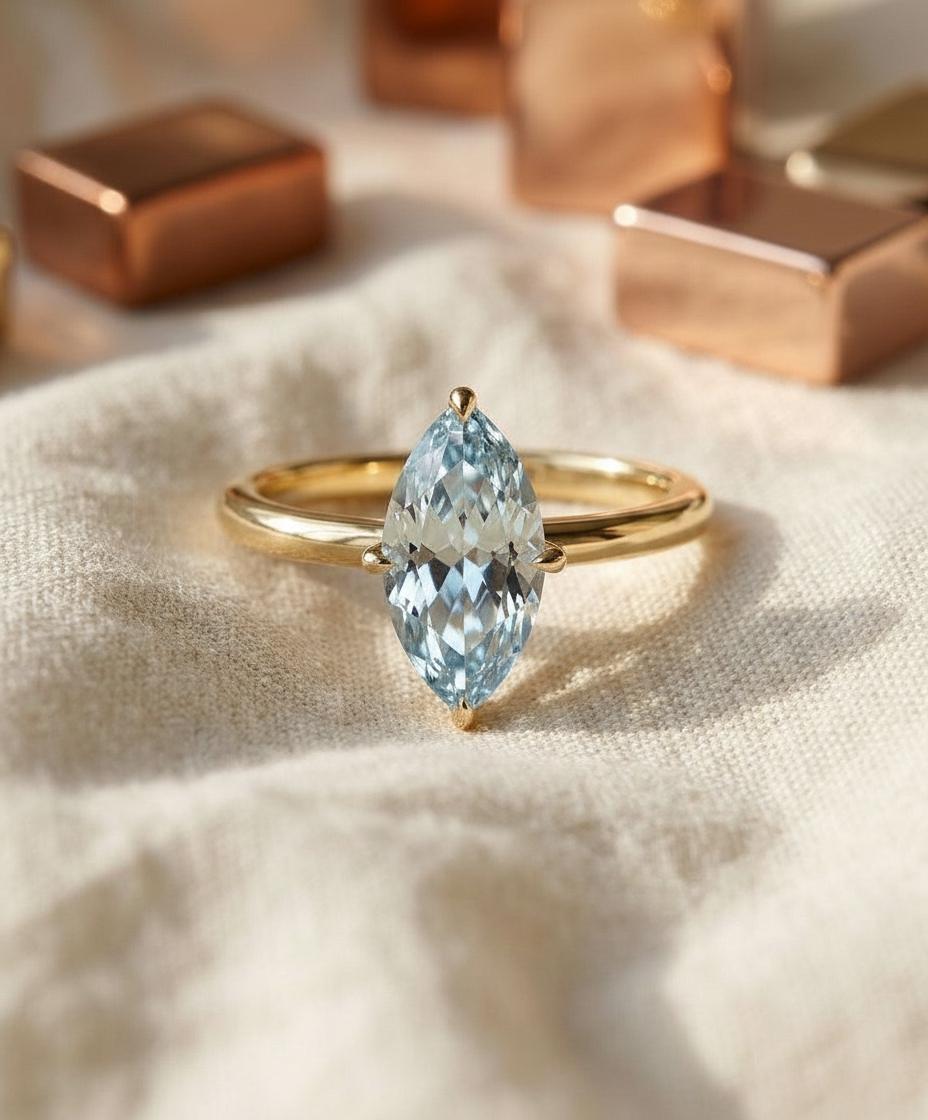 Marquise Aquamarine Engagement Ring Light Blue Solitaire Ring  Promise Ring Minimalist Anniversary Gift for Her, March Birthstone