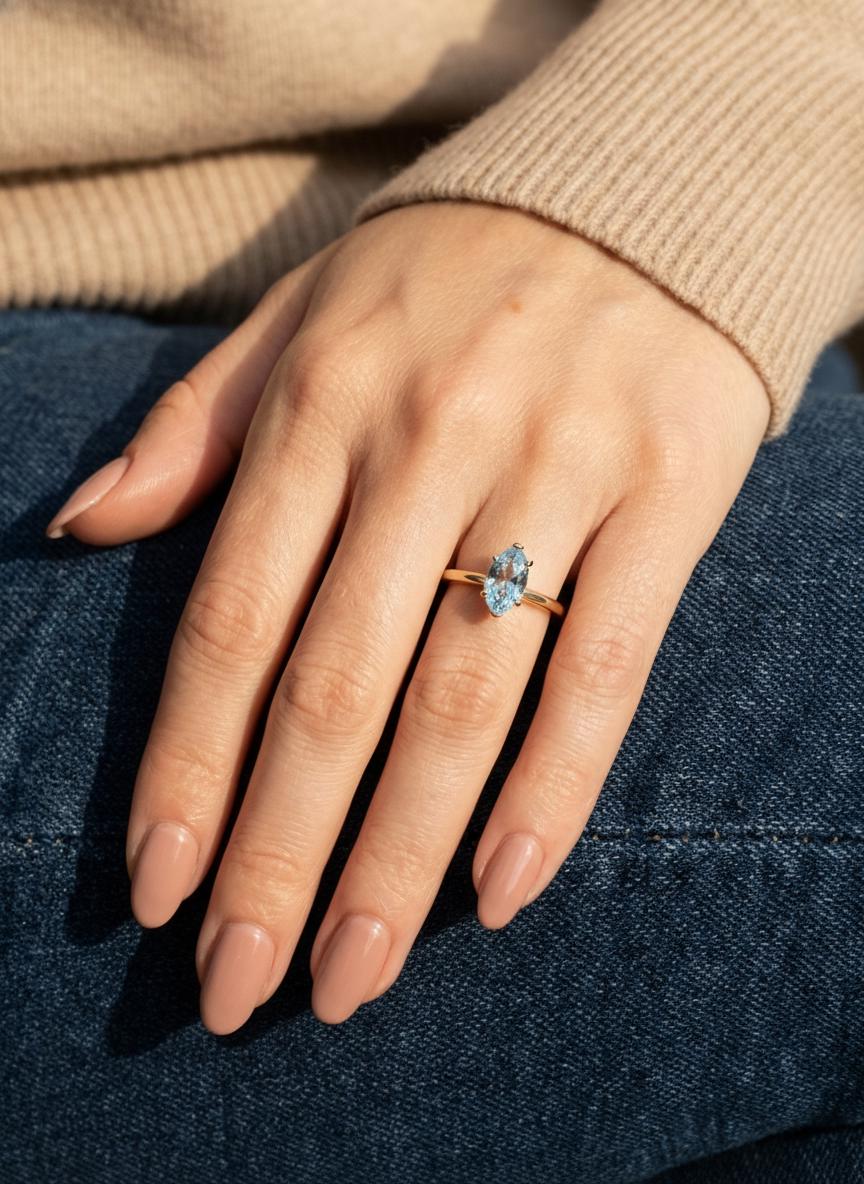 Marquise Aquamarine Engagement Ring Light Blue Solitaire Ring  Promise Ring Minimalist Anniversary Gift for Her, March Birthstone
