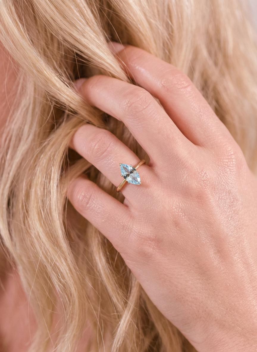 Marquise Aquamarine Engagement Ring Light Blue Solitaire Ring  Promise Ring Minimalist Anniversary Gift for Her, March Birthstone