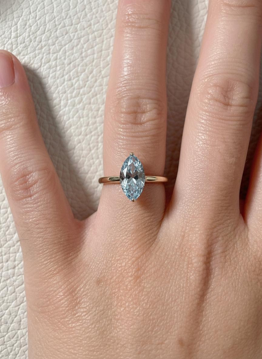 Marquise Aquamarine Engagement Ring Light Blue Solitaire Ring  Promise Ring Minimalist Anniversary Gift for Her, March Birthstone