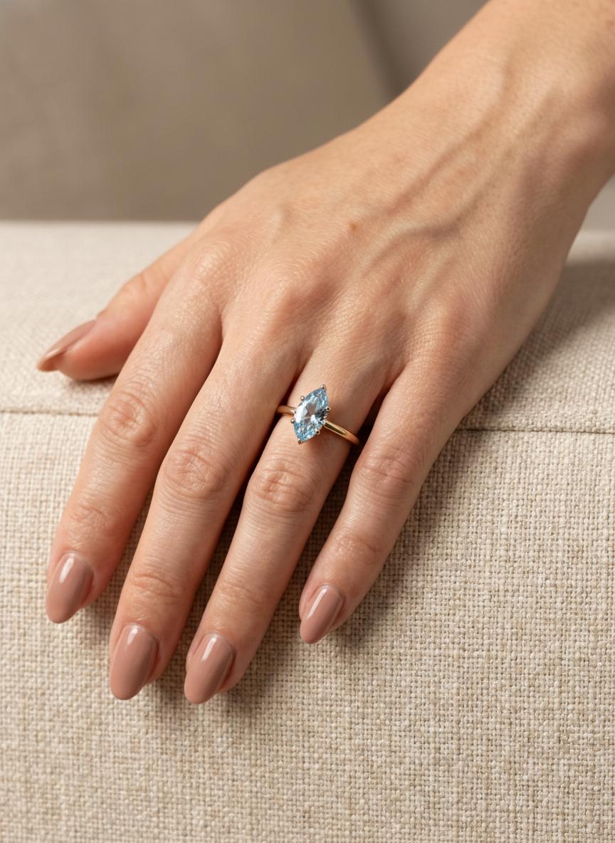 Marquise Aquamarine Engagement Ring Light Blue Solitaire Ring  Promise Ring Minimalist Anniversary Gift for Her, March Birthstone