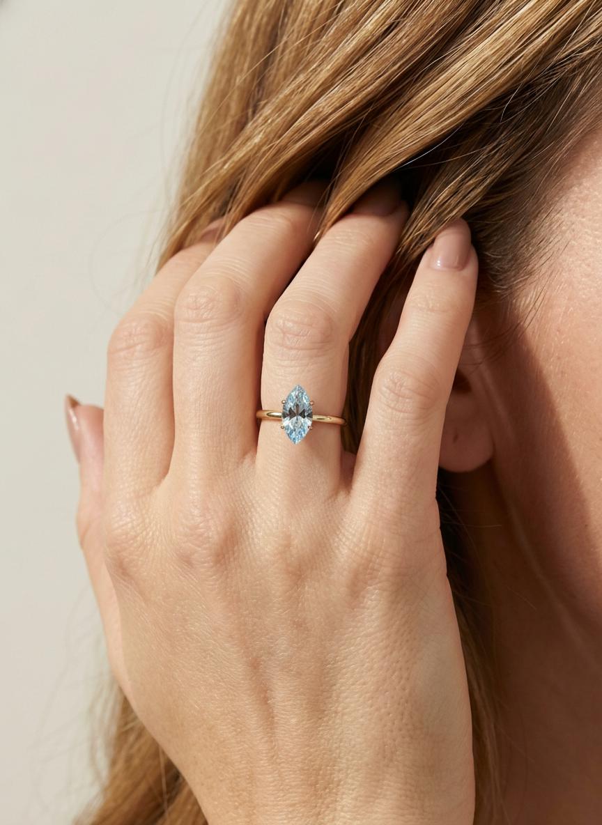 Marquise Aquamarine Engagement Ring Light Blue Solitaire Ring  Promise Ring Minimalist Anniversary Gift for Her, March Birthstone