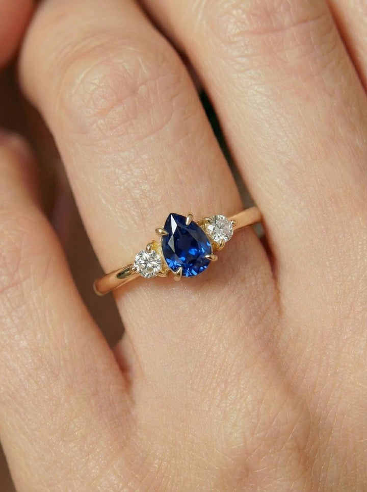 0.50ct Blue Sapphire Birthstone Ring, Pear Cut Vintage Engagement Ring, September Gemstone, Teardrop Promise Ring