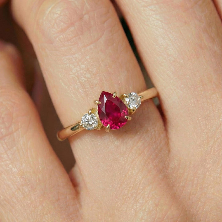 0.50ct Ruby Birthstone Ring, Pear Cut Vintage Engagement Ring, July Gemstone, Teardrop Promise Ring