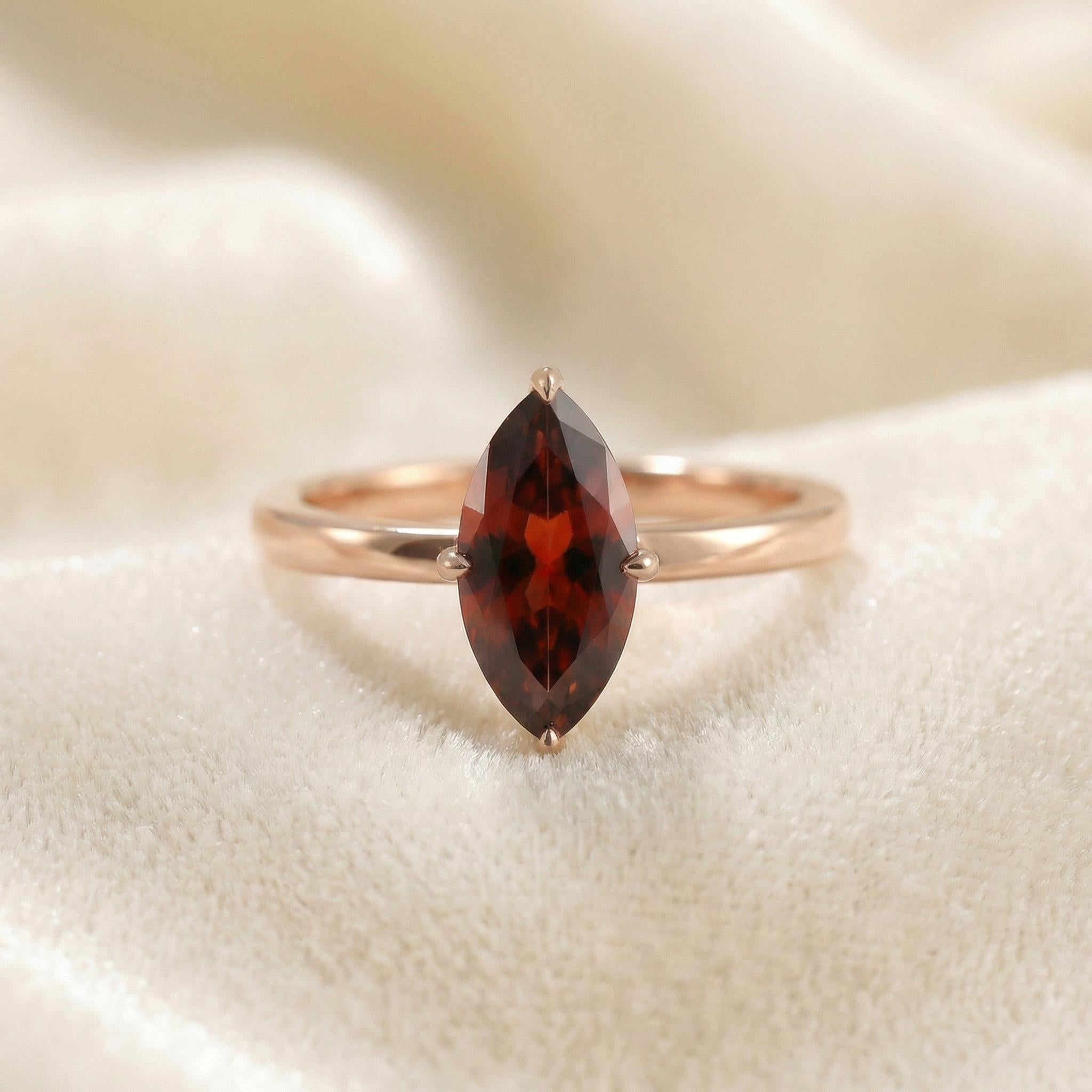 1.5ct Marquise Engagement Ring, Solitaire Promise Wedding Ring, Garnet Ring Gift for Her, January Birthstone