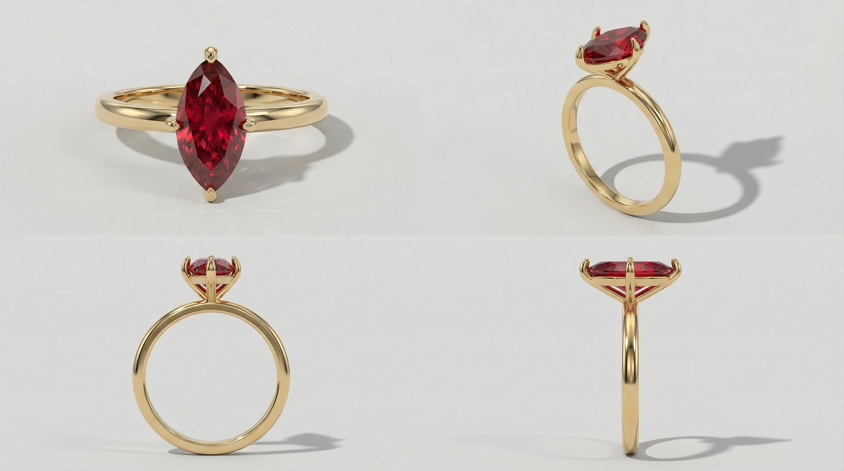 Marquise Ruby Solitaire Engagement Ring Rich Red Gemstone Ring 6 Prong Setting Custom Promise Ring July Birthstone