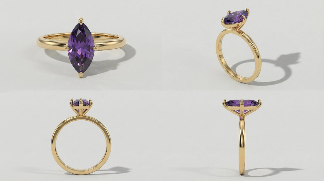 Marquise Amethyst Engagement Ring, February Birthstone Solitaire Ring, Purple Gemstone Promise Ring, Anniversary Gift for Her