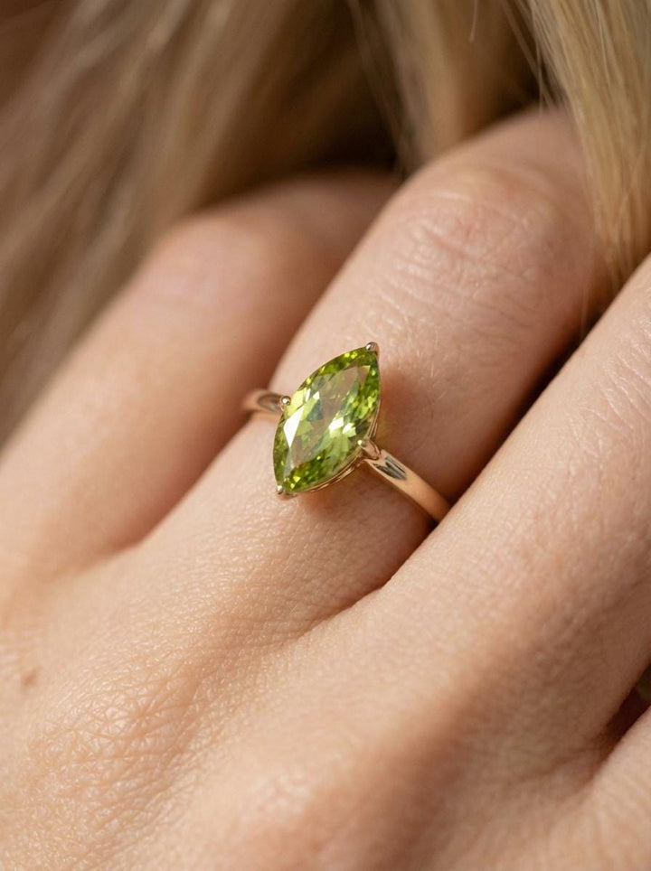 Marquise Peridot Ring Engagement Ring Solitaire Promise Ring August Birthstone Jewelry